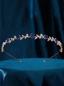 1 件精致复古新娘头饰，镶嵌水钻，森系金叶花环头饰，皇冠表演发饰，适合日常着装、派对、舞会、摄影，是送给女孩的理想礼物