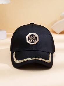 1 pièce Casquette de baseball mode femme avec bord de strass et logo M réglable, convient pour les sorties et les rassemblements quotidiens, cadeau idéal