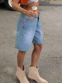 MYOURSA Summer Outfits Denim Bermuda Shorts Loose Fit - Light Wash - View 3