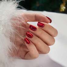 Press On Nails Red - Cat Eye Press On Nails Square For Gifts,Cherry Short Stick On Nails With Glue, Glossy Reusable Nail Tips In 15 Sizes - 30 Soft Gel Fake Nails Kit, Hot Love - 玫瑰紅 - 查看 1