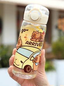 1pc Cute Hamster Plastic Water Bottle, 13.53 Oz - Leak-Proof With Straw, Round Shape, Suitable For Holidays And Daily Use, Designed For Christmas, Thanksgiving, Halloween And Other Festivals, Playful Design, Leak-Proof Bottle