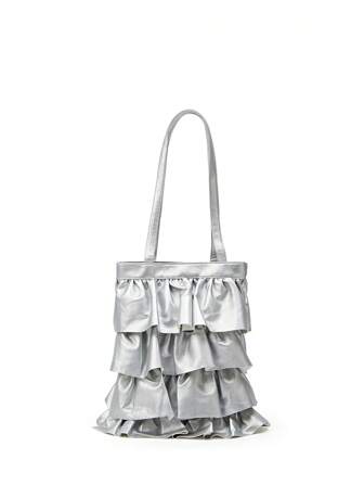 女士新款大容量托特单肩包，蛋糕造型褶皱荷叶边细节，适合外出、约会、通勤/工作和日常搭配