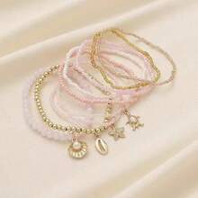 PHCOO 9pcs Bohemian Style Bead Bracelet, Includes Sea Turtle, Seashell, Starfish & Other Summer Ocean Elements Pendants, Suitable For Daily Wear