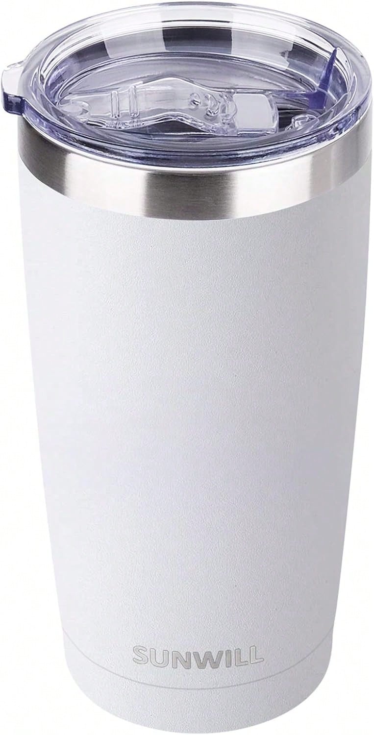 Travel Coffee Tumbler 20 Oz, Insulated Mug With Lid, Stainless Steel Cup For Hot And Cold Drinks, Powder Coated White - 白色 - 查看 1