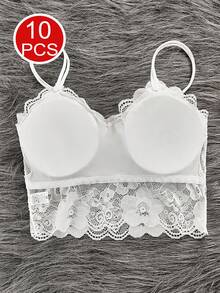 10 Pieces Of Mixed Color Women's Lace Floral Panties Lace Trim Splicing Comfortable And Breathable Women's Panties Daily Versatile Size S-L Optional Wear All Year Round 95% Cotton - 混色10件裝 - 查看 6