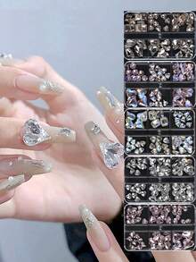 55 Pack 3D Heart Nail Charms Rhinestone Pointed Bottom Jewelry Peach Heart Crystal Nail Charms Diy Nails Decoration Art Gems Manicure Tool Accessory For Women And Girls Fingernail Nail Supplies Nails - Multicolor - View 4