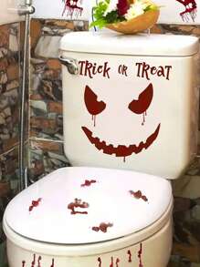 1 Set Halloween Bathroom Toilet Stickers, Holiday Horror Decor Stickers With Demonic Smile And Bloody Handprints, Self-Adhesive PVC Stickers For Room, Bedroom, Door, Wall, Toilet Lid, Suitable For Home, Bar Party, Restaurant Halloween Decoration Stickers, Seasonal Home Decor Stickers
