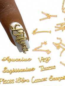 12Pcs 12 Zodiac Alphabet Symbol Gold/Silver Constellation Nail Charm 3D Alloy Flatback Diy Jewelry Nail Accessories Nail Supplies Nails Nail Charms Nail Gems - Multicolor - View 8