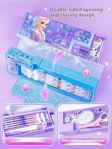 Disney 液体闪光文具盒，艾尔莎学生多功能塑料自动铅笔盒，双层铅笔袋，返校季 - A - 查看 3