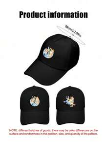 Bluey 1Pc Blueys Dogs And Bingo Family Cartoon Print Party Favor Decorative Breathable Baseball Cap Outdoor Hip Hop Snapback Black Summer Travel Sun Hat(Some Parts May Be Random)