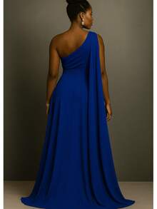 Bridesmaid Dress For Party Guests Reception Graduation Without Shine Cape Sleeve In Fluity - azul real - Ver 2