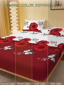 2/3 Pcs Printed Fitted Sheet Set, Bedding, Bed Sheet Set, Soft And Comfortable Bedding, Room Decor, Skin-Friendly Bed Cover Set For All Season, Mattress Protector For Bedroom, Fits For Twin Full King Queen Size Bed, 1 Fitted Sheet And 2 Pillowcases, Machine Washable, Fathers Day Decor, Birthday Decorations, Grad Party Decor, Fathers Day Gift, Graduation Gifts, Birthday Gifts - Bướm hồng - Xem 6