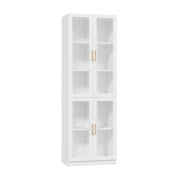 VOWNER Libreria VOWNER con ante in vetro e ripiani regolabili, vetrina, set moderno di mobili contenitori per ufficio, soggiorno, bianco