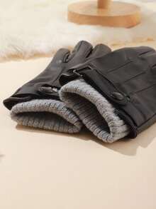 1 Pair Solid Color Casual Elegant PU Leather Women's Autumn/Winter Warm Touchscreen Gloves, Fashion, Windproof, Waterproof, Thermal Lining