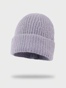 1pc Cuffed Knit Beanie Hat, Simple Solid Color Loose Fit Unisex Warm Ear Protection Cap For Autumn/Winter - Plain Wool Hat - View 21