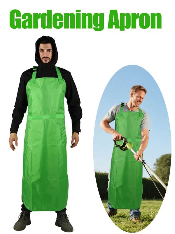 1pc Green Full Coverage Gardening Mowing Apron With Pockets - Breathable Protective Apron For Lawn Care, Yard Work And Landscaping, Adjustable Straps And Large Pockets, Unisex Outdoor Safety Apparel, Functional Gardening Wear