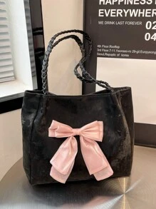 Cute Fairy Casual Large Bag 2025 New Niche Design Fashion Bow Woven Tote Shoulder Underarm Bag Women Tote Bags