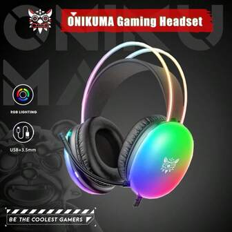  Auriculares de juego con cable ONIKUMA X25 de estilo colorido, con micrófono, ajuste omnidireccional de 360°, sonido estéreo 3D y iluminación RGB