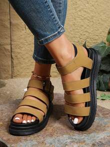 Sandalias de mujer minimalistas con suela de Thick, cómodas para mamá, para la playa, estudiantes, suela plana suave y resistente al agua talla grande, estilo romano retro elegante adecuado para pies anchos, verano, sandalias estilo inglés, botas de lluvia, zapatos de trabajo, cómodos zapatos casuales, Sandales deportivas, ropa casual, calzado de moda para exteriores - Marrón - Ver 4