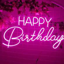 1pc Happy Birthday LED Neon Light, Warm White Wall-Mounted LED Lamp, With Switch, USB Powered, Plastic Material, 16.5*9.8 Inches - Multicolor - View 8