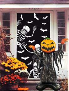 1 个 45 英寸充气支架万圣节气球 - 大型南瓜铝箔装饰气球，万圣节鬼魂南瓜人气球，适用于恐怖派对用品，鬼屋和南瓜节装饰，万圣节派对装饰家居装饰万圣节装饰秋季装饰房间装饰秋季装饰