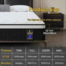 LayRoad 12/14 Inch Bedroom Furniture Twin, Full, Queen, King Mattress Memory Foam And Spring, Hybrid Mattress Medium Firmness, Lumbar Support, Home Rooms Hotels, Queen Size Mattress Mattress Beds Mattress Included Home Depot Today Memory Foam Mattress Air Mattresses - Đen và trắng - Xem 4