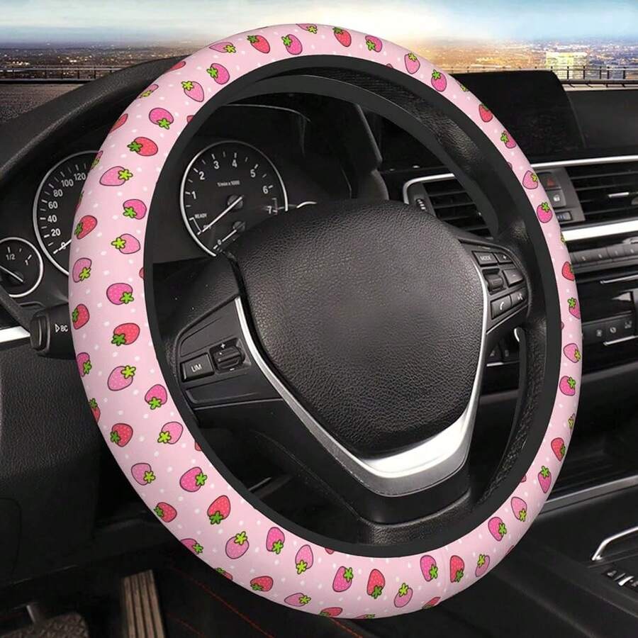 New Cute Strawberry Steering Wheel Cover 15 Inch For Women Men, Neoprene Anti-Slip Pink Car Steering Wheel Grip Wrap Car Accri Protective Case Cover For Vehicle Truck SUV - Suowers 均碼 - 查看 1