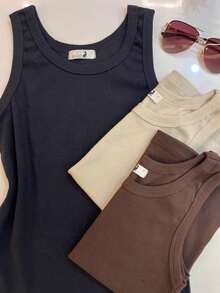 Kit Of 3 Ribbed Tank Tops In Comfortable Cotton Knit, Assorted Colors, Plain, 3 Units - Màu sắc hỗn hợp - Xem 5