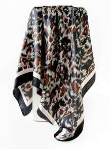 1pc Versatile Vintage Leopard Print Scarf, Faux Silk Satin Satin Fashionable Shawl Wrap Suitable For Outings, Birthdays, Holidays