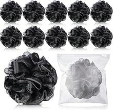 12 Pcs Travel Size Loofah Individually Wrapped, Small Shower Puff Bath Sponge Pouf Ball Bulk Mesh Bath Puff Mini Loofah Sponge With Case Bulk For Shower Care(Black) - Black and White - View 1