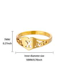 1PC Fashion Hollow Initial Letter Heart Rings For Women Gold Color Stainless Steel A-Z Letter Ring Aesthetic Wedding Jewelry Gift - Yellow Gold - View 45
