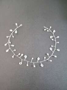 Handgefertigte europäische und amerikanische luxuriöse Braut Kopfband mit Kunstperlen und Kristallen, Hochzeitskleid Accessoires, weißer tropfenförmiger Haarclip, Haarschmuckkette, Haarschmuckschmuck
