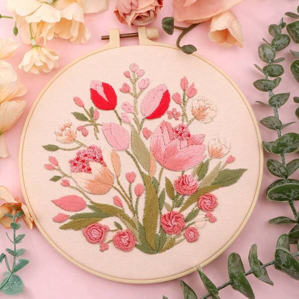 Kit de bordado de flores para principiantes adultos - Regalo de artesanía de costura DIY para mujeres