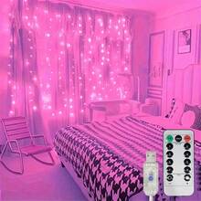 300/600 Luci a tendina a LED, alimentate tramite USB, 8 modalità di illuminazione con telecomando, adatte per camera da letto, compleanno, matrimonio, festa, Ognissanti, decorazione natalizia - Luce a tenda USB - Visualizzare 14