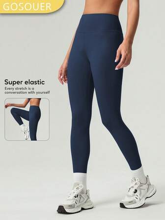 GOSOUER Women's Solid Color Front Seam Back Deep V Buttock Line Running Outdoor Exercise Yoga Legging Pants