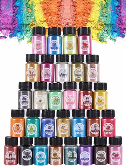 30 Colors Mica Powder,Epoxy Resin Dye,Manual Pearlescent Resin Glue Pigment For DIY Dye Handicrafts Mica Pearlescent,Epoxy Resin Dye,Candle Making,Pearlescent Powder,DIY Jewelry Crafts Making Supplies