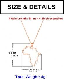 Women's Minimalist Africa Map Pendant Necklace,  Personalized Africa Motherland Continent Outline Necklaces Chain Length 18" Extension Chain 2" ( 18K Gold And Silver Plated Both Choice, Jewelry With Gifts Box)2025 - 玫瑰金 - 查看 4