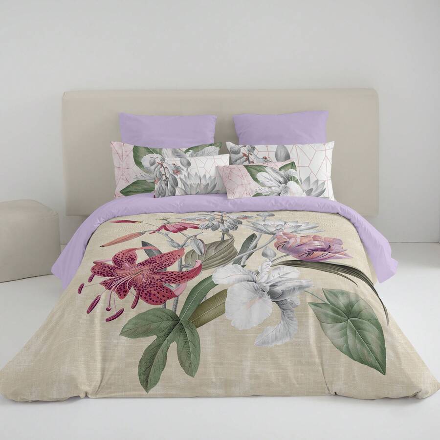1 Pièce Housse de Couette Imprimée 100% Coton avec Fermeture Rabat, Incluant 1 ou 2 Taies d'Oreiller, Large Choix de Modèles Disponibles, Tailles 140x200/200x200/240x220/260x240 cm - Naturals, Fabriqué en Espagne - Jeanne - Voir 1
