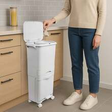 Well Home 42L（24L + 4L + 14L）三隔間選擇性分類回收箱，配有踏板、輪子和手柄。 - 白色 - 查看 4