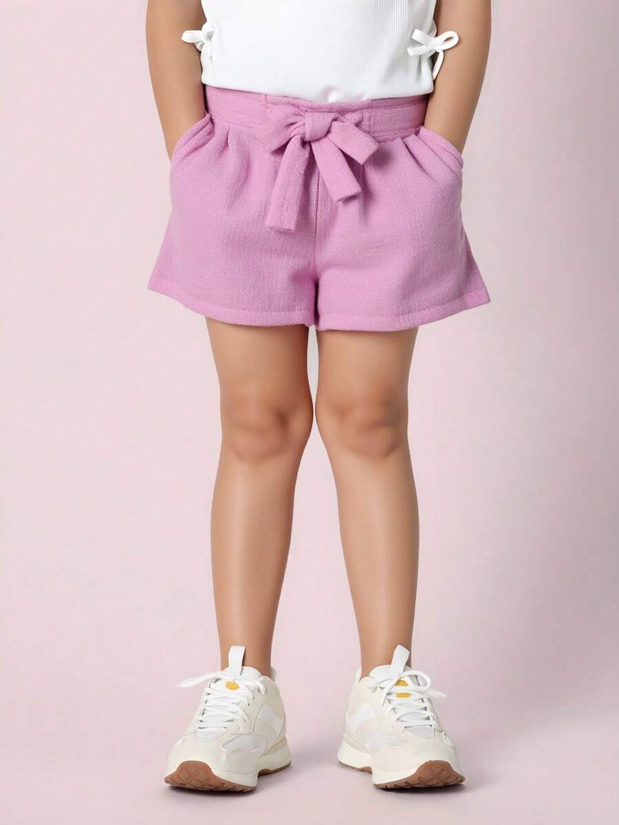 Short rosa confeccionado en baby cotton con cintas y bolsillos - Rosa - Ver 1