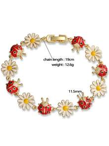 1pc Ladybug & Flower Decor Chain Bracelet, Multi-Color Cubic Zirconia Copper Alloy, Cute Nature Style, Couples Accessory For Casual Wear, Party - Multicolor - View 9