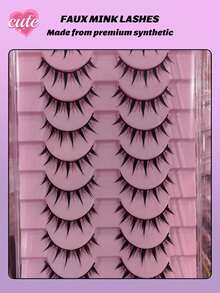10 Pairs Natural False Eyelashes Manga Lashes 3d Faux Mink Lashes Soft Winged Natural Realistic Eyelash Extension Strip Lashes,Lashes,Eyelashes,Fake Lashes - Black - View 7