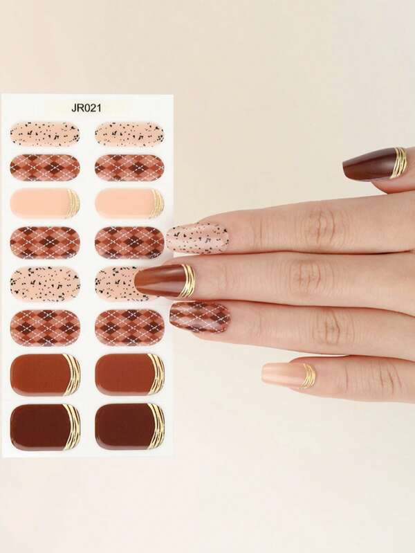 16pcs Nail Wrap Sticker, Gel Nail Polish Sticker With UV Curing, Soft Gel Nail Adhesive Sticker For 1/2 Nail, Salon Quality, Easy Installation And Removal, Suitable For Women