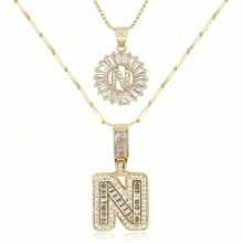 Dainty Bubble Initials Balloon Letter Necklace Set For Women Double-Layer Rock Initials Letter Necklace Set Synthetic Cubic Zirconia Micro-Inlaid Crown Letter Diy English