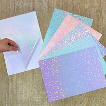 36 Sheets A4 Holographic Paper Sticker Transparent Waterproof Self Adhesive Film 11.X 8.3 Inches (Gem,, Colorful,) - 寶石,圓點,蝴蝶,網格,沙星,風車 - 查看 7