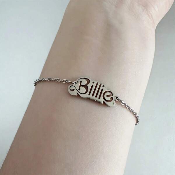 1pc Minimalist Silver Letter Charm Bracelet, Waterproof Durable Jewelry Gift Suitable For Music Party, Daily Wear