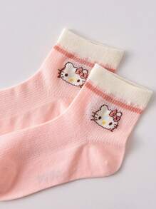 Sanrio 5 pares de calcetines de bebé de Hello Kitty, calcetines infantiles rosas de dibujos animados y adorables, calcetines para el hogar, adecuados para todas las estaciones