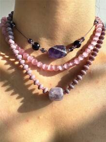 1 pièce Collier pendentif de pierres naturelles en acrylique violet, collier asymétrique élégant et de luxe à la mode pour femmes