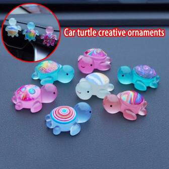 7 件彩色乌龟汽车装饰小雕像，个性化桌面装饰卡通风格汽车配件，装饰派对小礼物