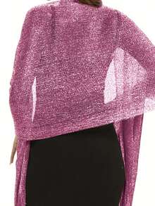 紫红色闪亮金属披肩优雅薄款透气流苏围巾女派对宴会礼服外搭披肩